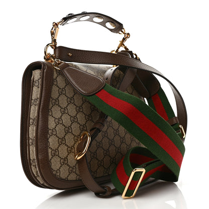 Gucci GG Supreme Monogram Textured Dollar Calfskin Web Medium Blondie Top Handle Shoulder Flap Bag Beige Ebony New Acero 3 of 9