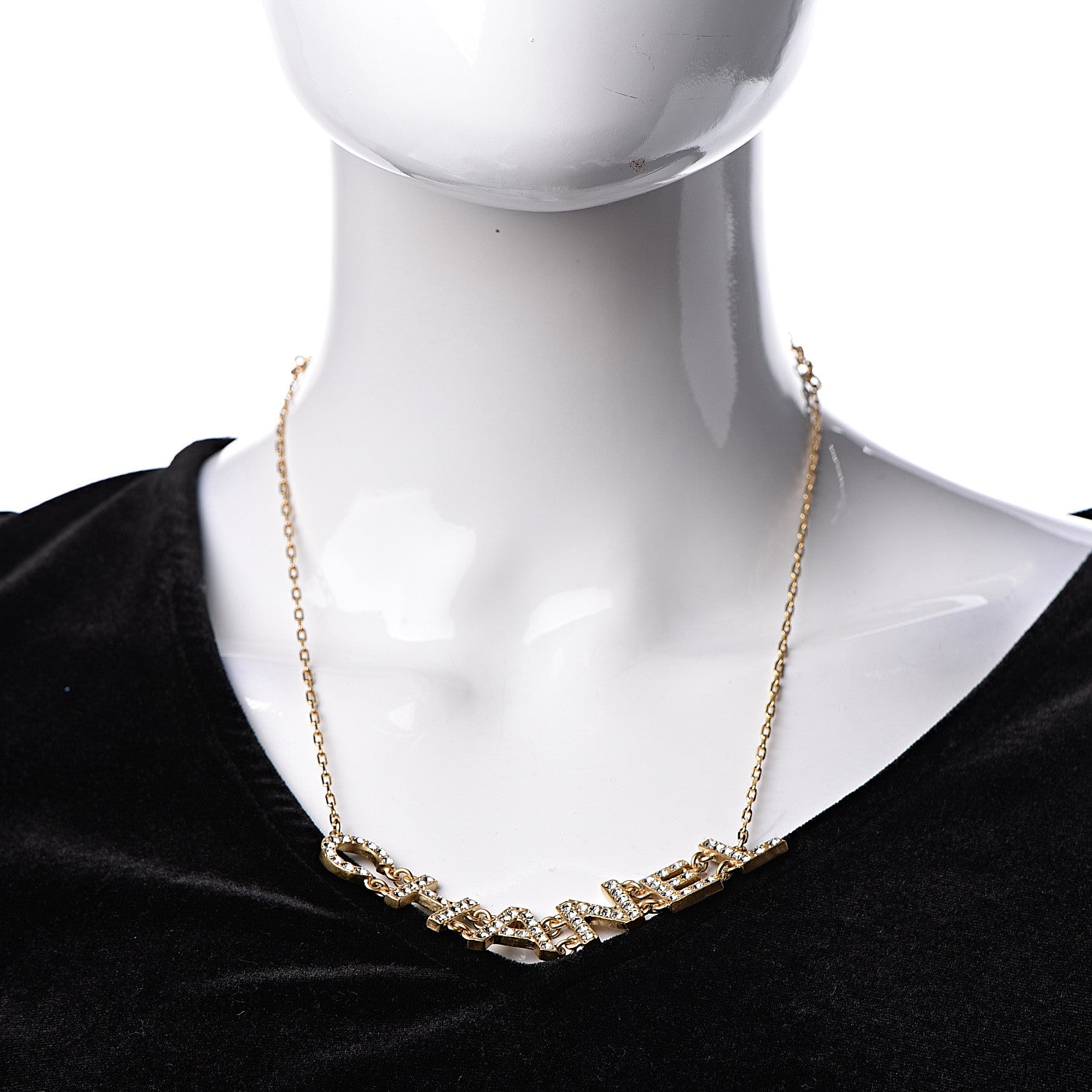 Chanel Metal Crystal 90's Icon Logo Necklace Gold 2 of 5