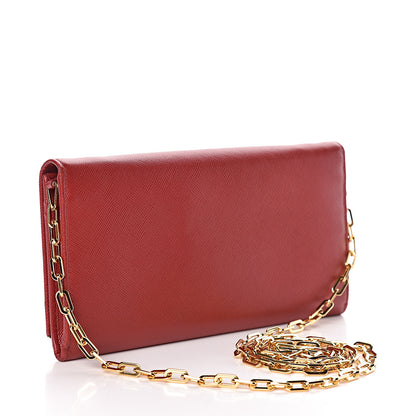 Prada Saffiano Metal Bar Chain Wallet Fuoco 2 of 12