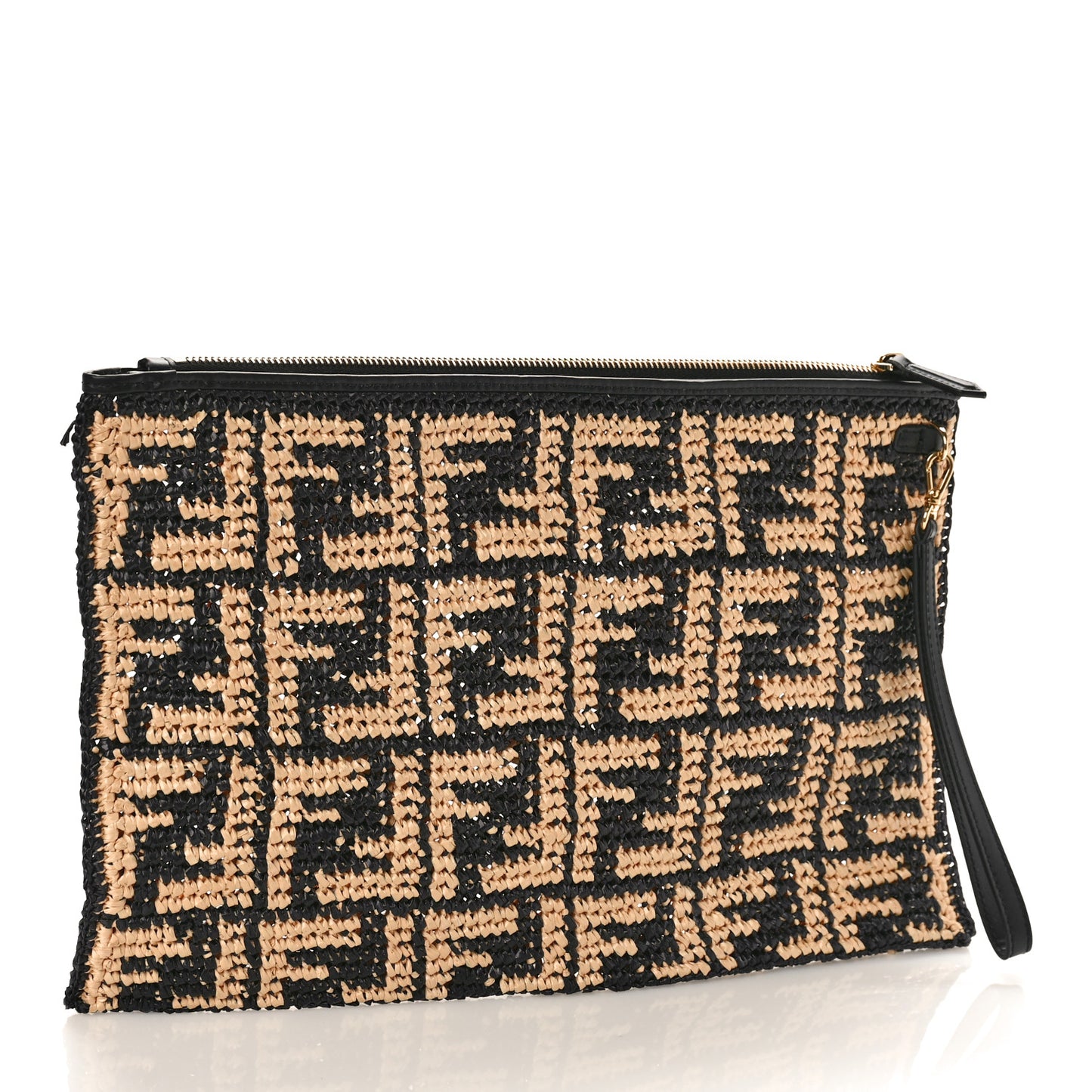 Raffia FF 1974 Large Flat Pouch Black Natural