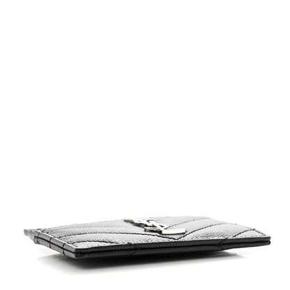 Saint Laurent Grain De Poudre Matelasse Chevron Monogram Credit Card Case Black 4 of 7