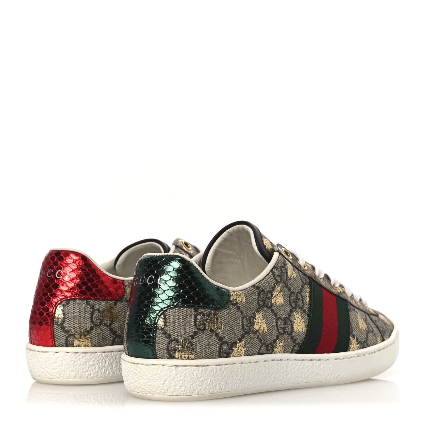 GG Supreme Monogram Bees Ayers Web Womens Ace Sneakers 36 Beige Oro Green Red