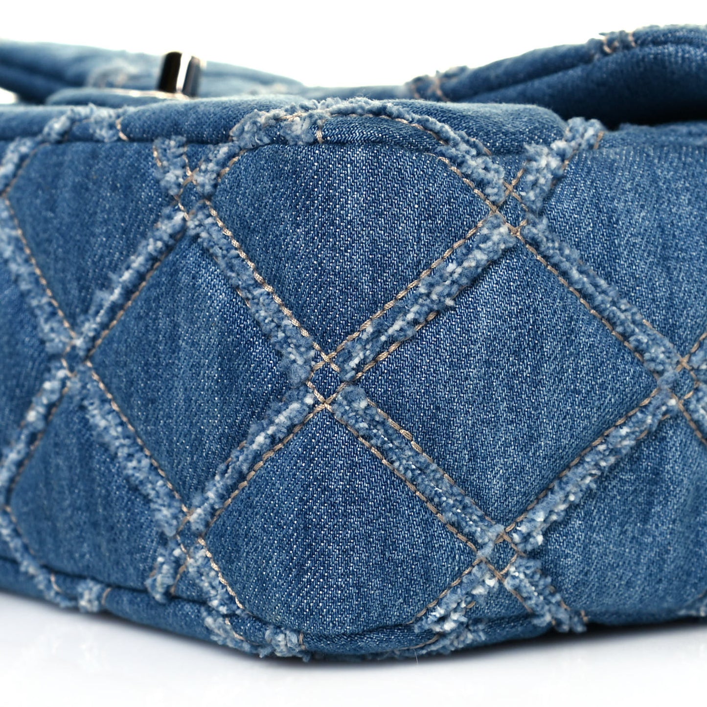 Denim Quilted Medium Distressed Single Flap Blue