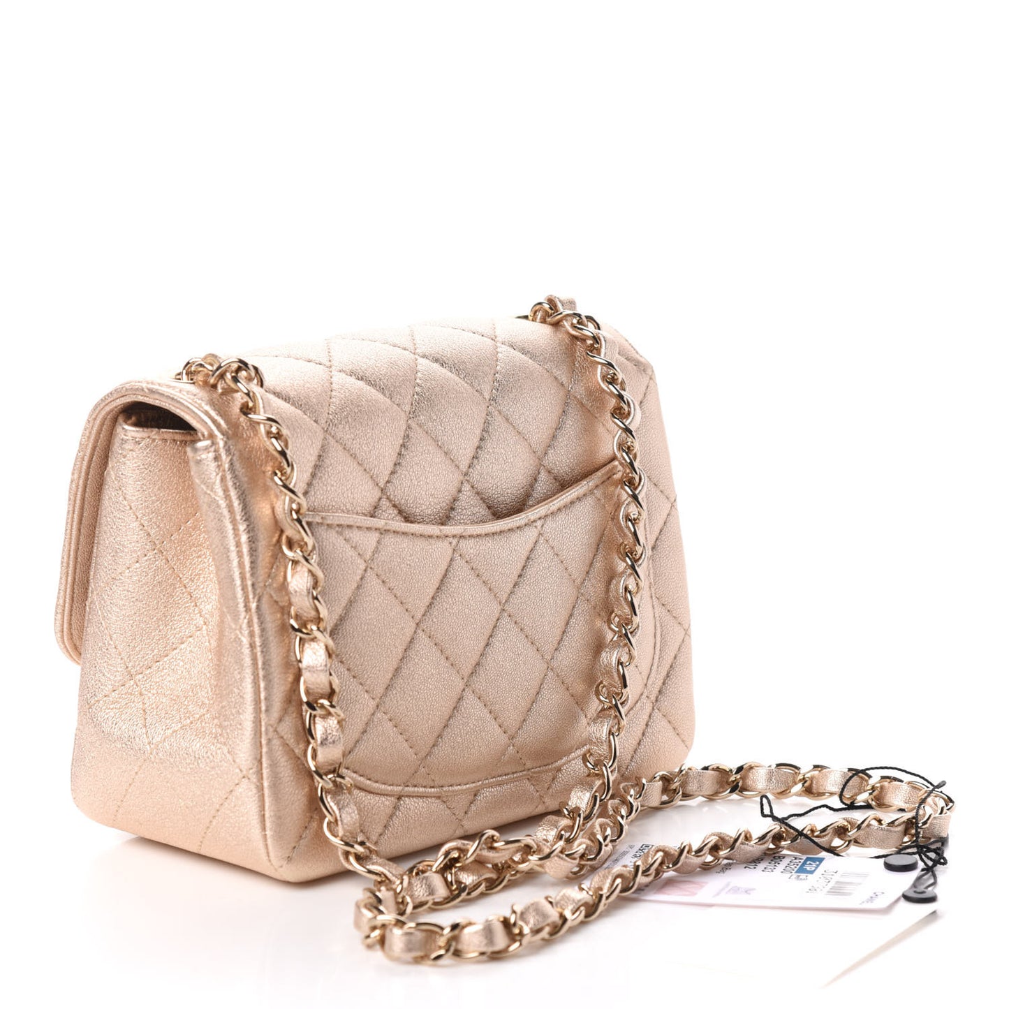 Metallic Lambskin Quilted Mini Square Flap Gold