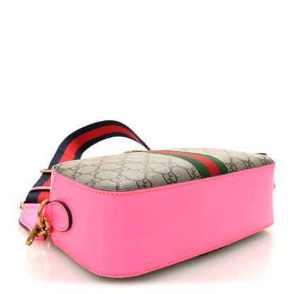 Gucci GG Supreme Monogram Textured Dollar Calfskin Web Ophidia Small Crossbody Bag Beige Ebony Fuchsia 4 of 10