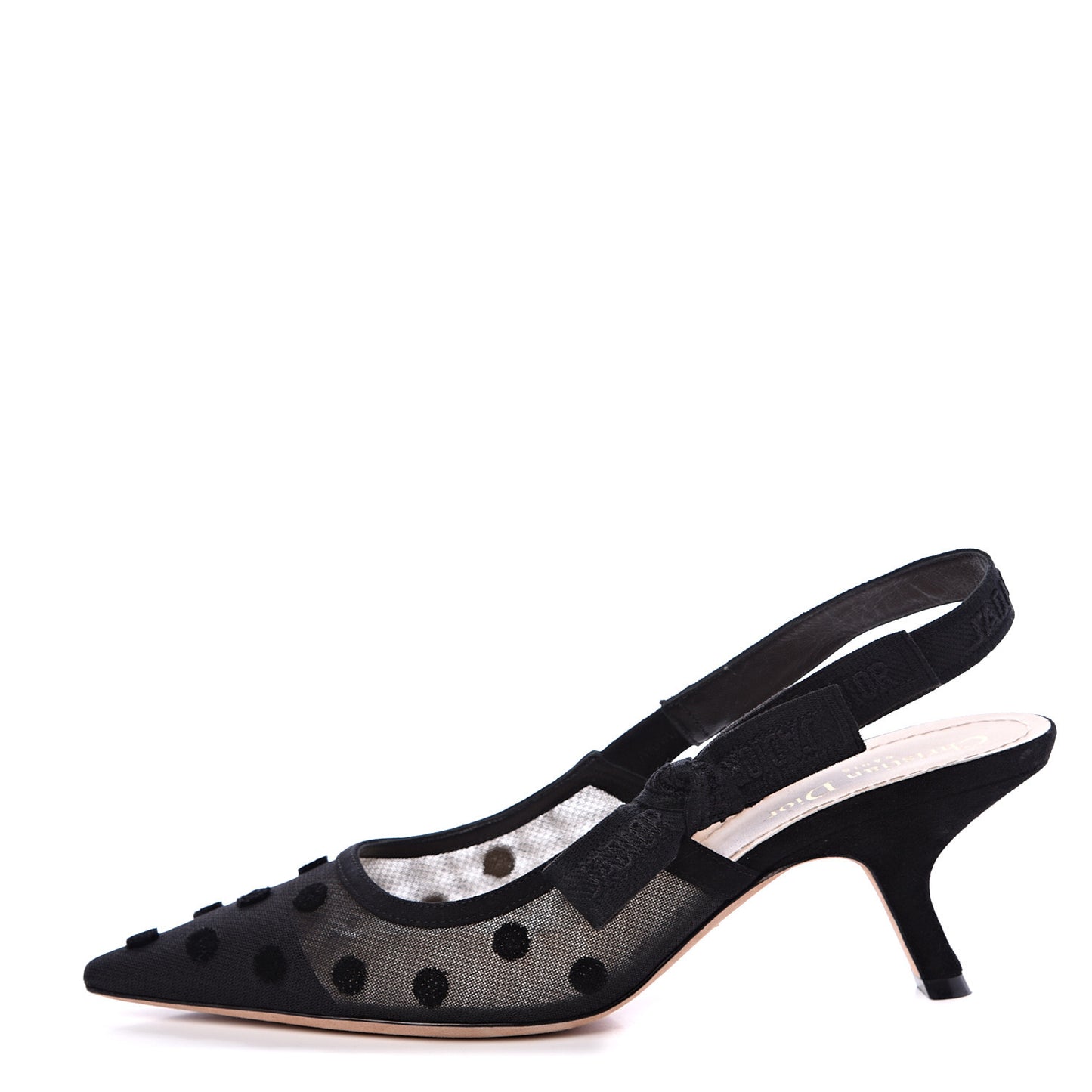 Suede Calfskin Grosgrain Dotted Sling-Back Ballet Pumps 38.5 Black