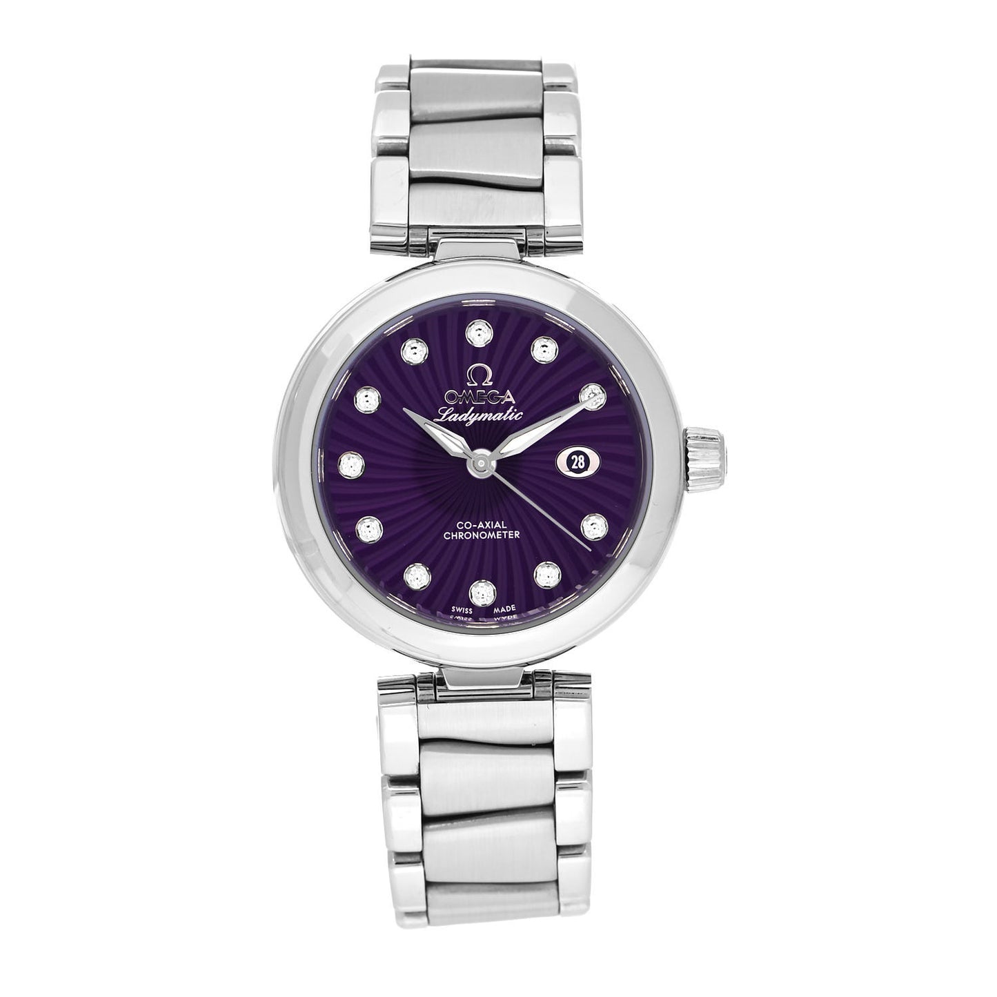 Stainless Steel Diamond 34mm De-Ville Ladymatic Co-Axial Automatic Watch Purple 425.30.34.20.60.001