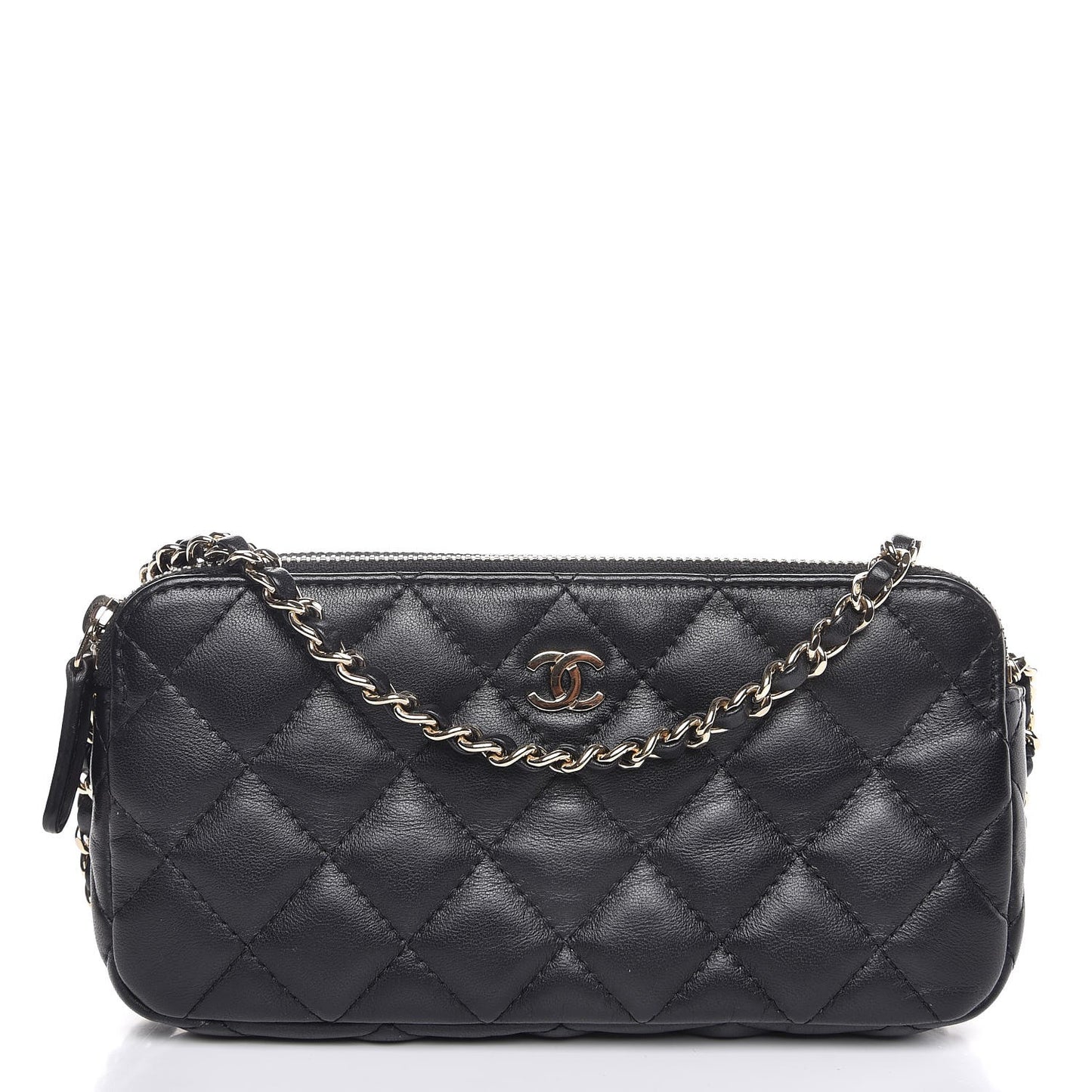 Lambskin Quilted Small Clutch With Chain Black