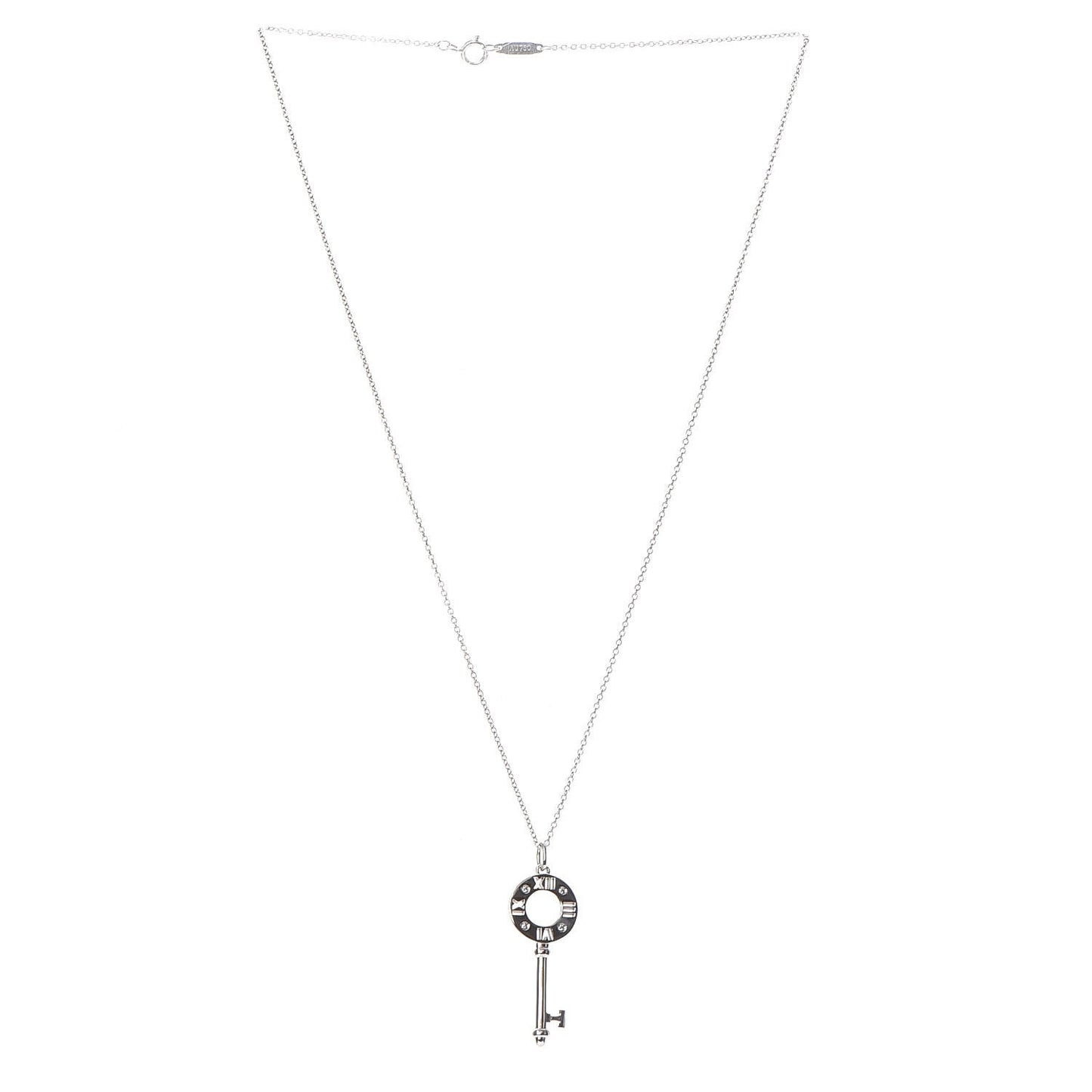 18K White Gold Diamond Atlas Pierced Key Pendant Necklace