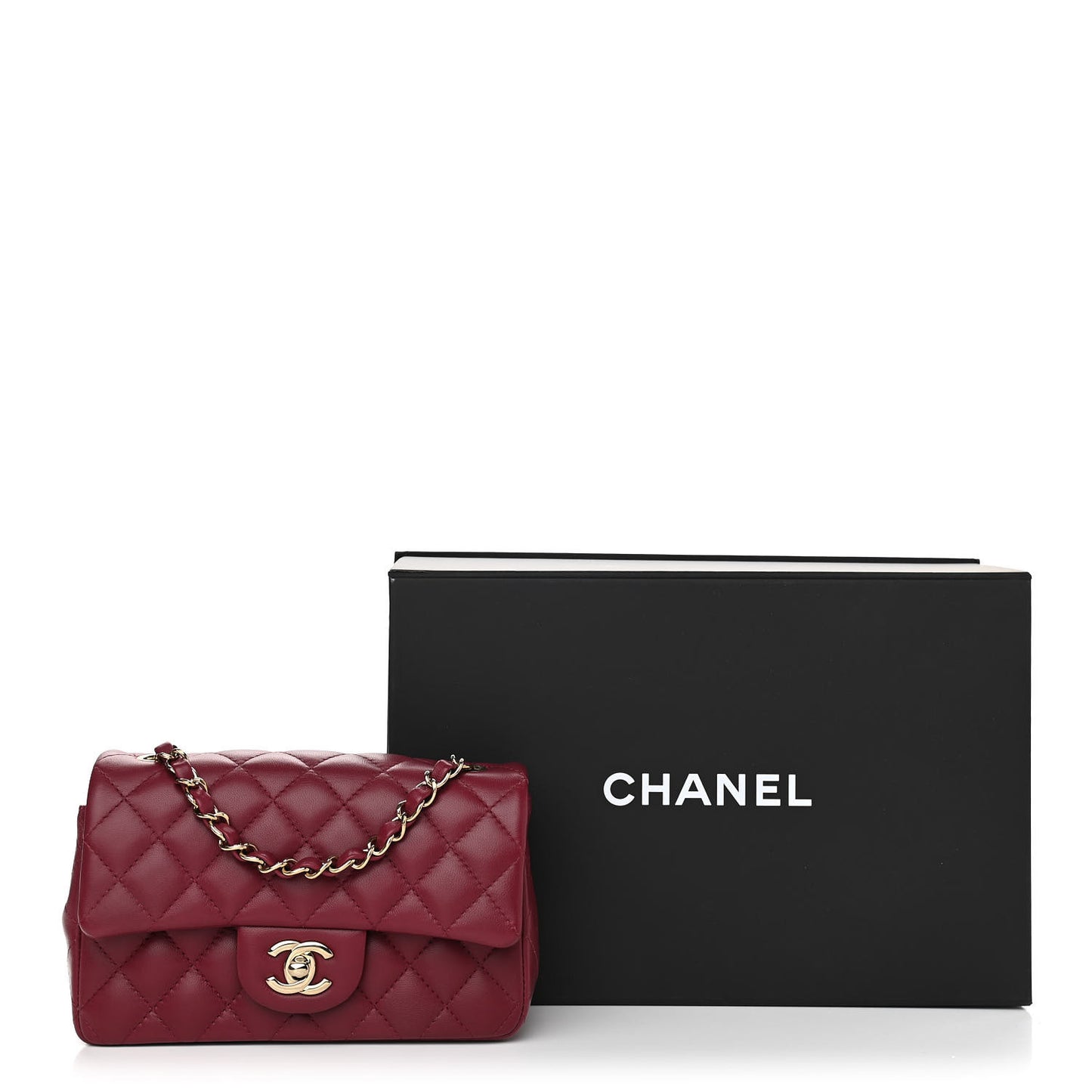 Lambskin Quilted Mini Rectangular Flap Burgundy