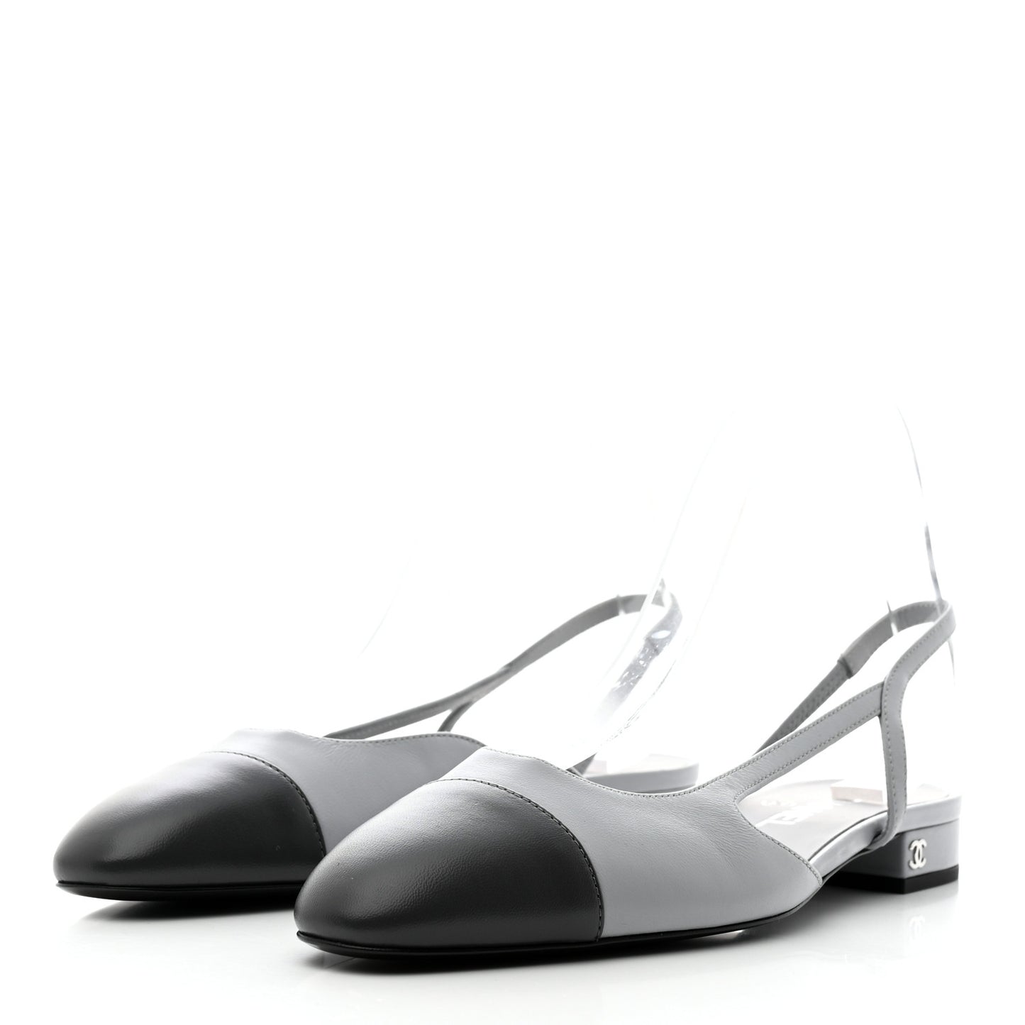 Lambskin Cap Toe CC Slingback Sandals 39.5 Grey