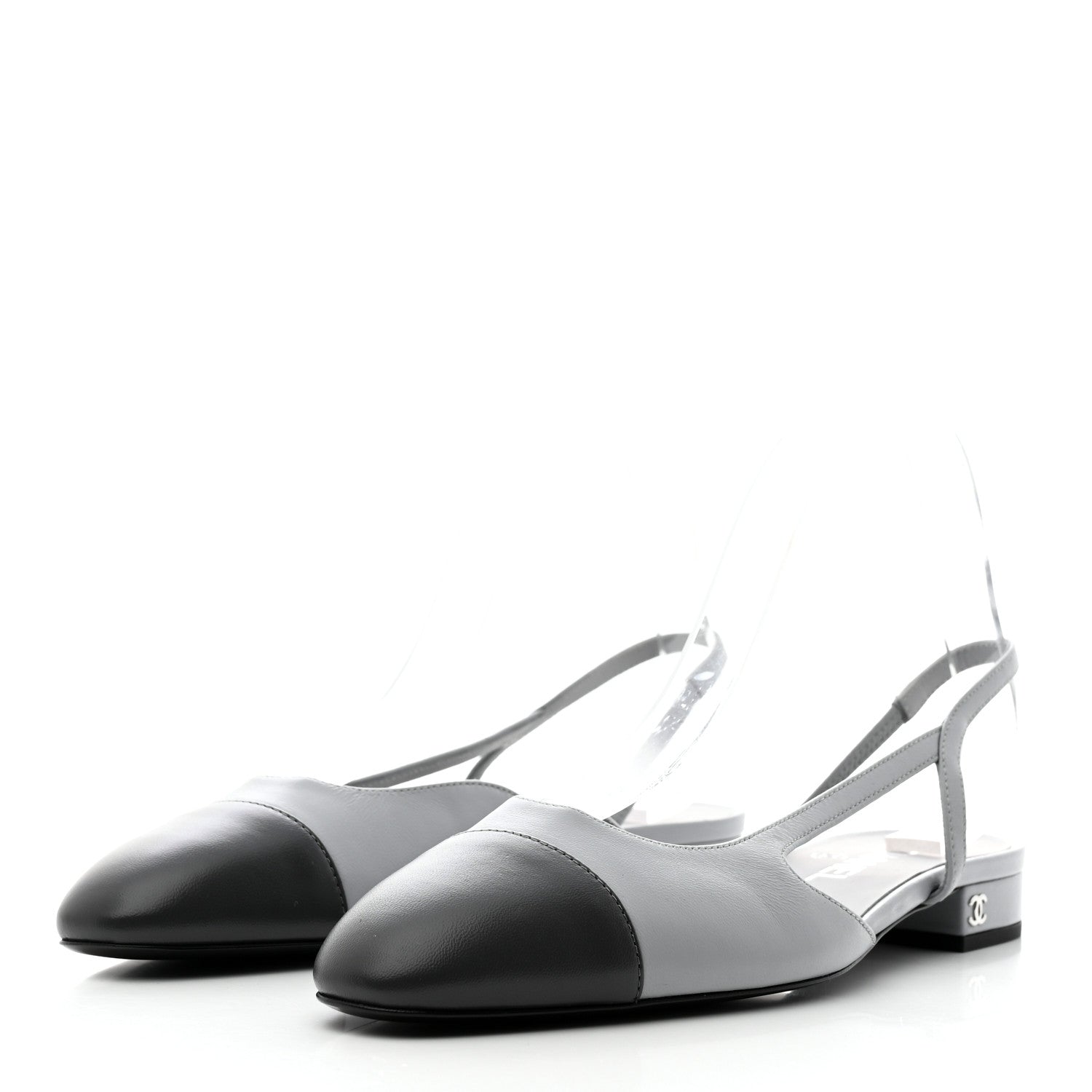 Chanel Lambskin Cap Toe CC Slingback Sandals 39.5 Grey 3 of 8