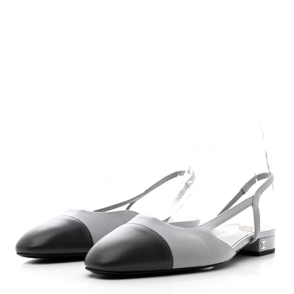 Chanel Lambskin Cap Toe CC Slingback Sandals 39.5 Grey 3 of 8