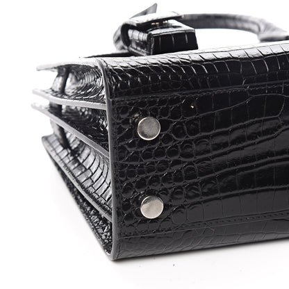 Saint Laurent Calfskin Crocodile Embossed Nano Sac De Jour Black 8 of 10
