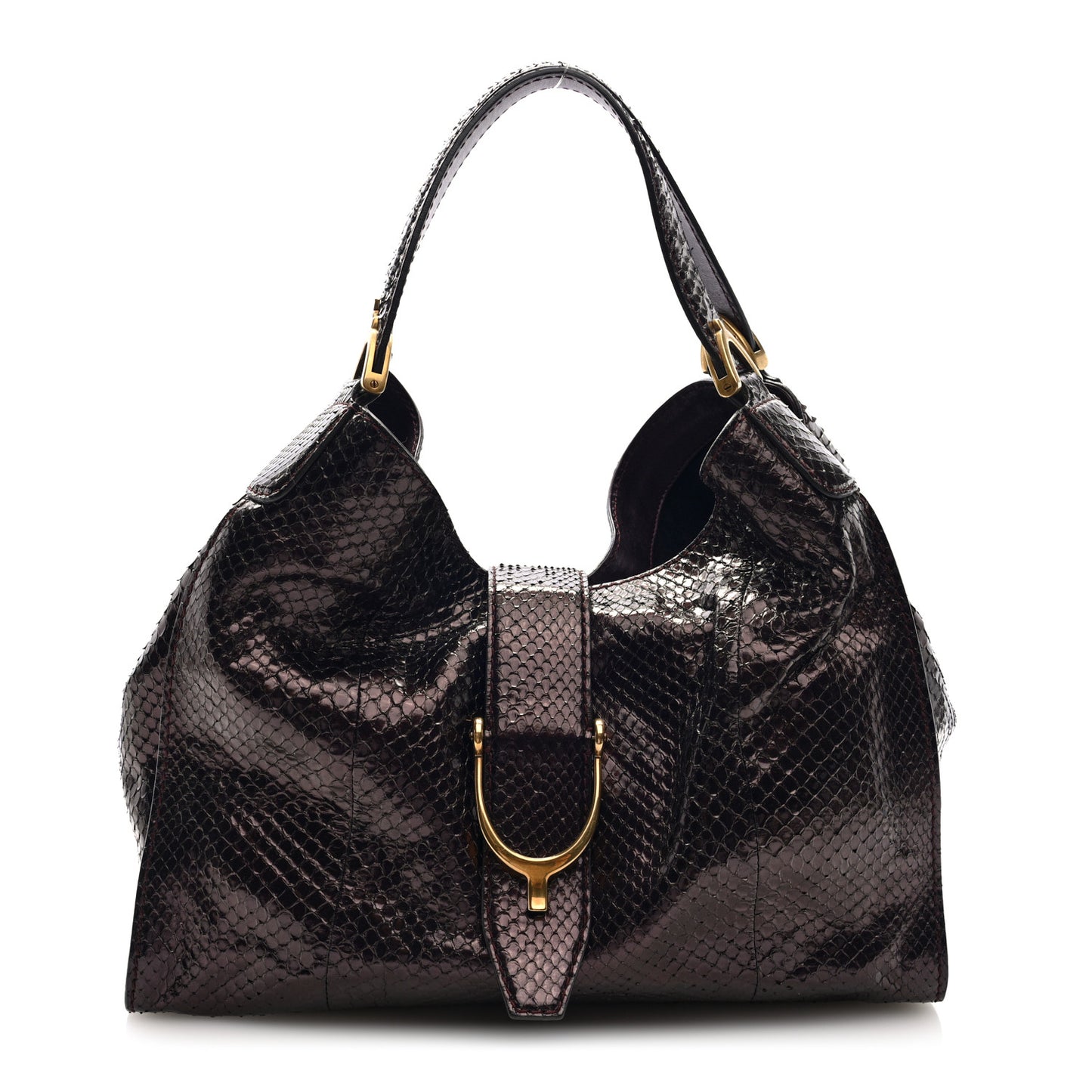 Snakeskin Medium Soft Stirrup Shoulder Bag Brown