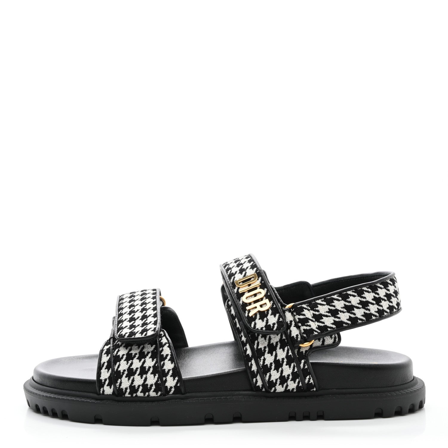 Christian Dior Houndstooth Fabric Dioract Sandals Black White 1 of 8