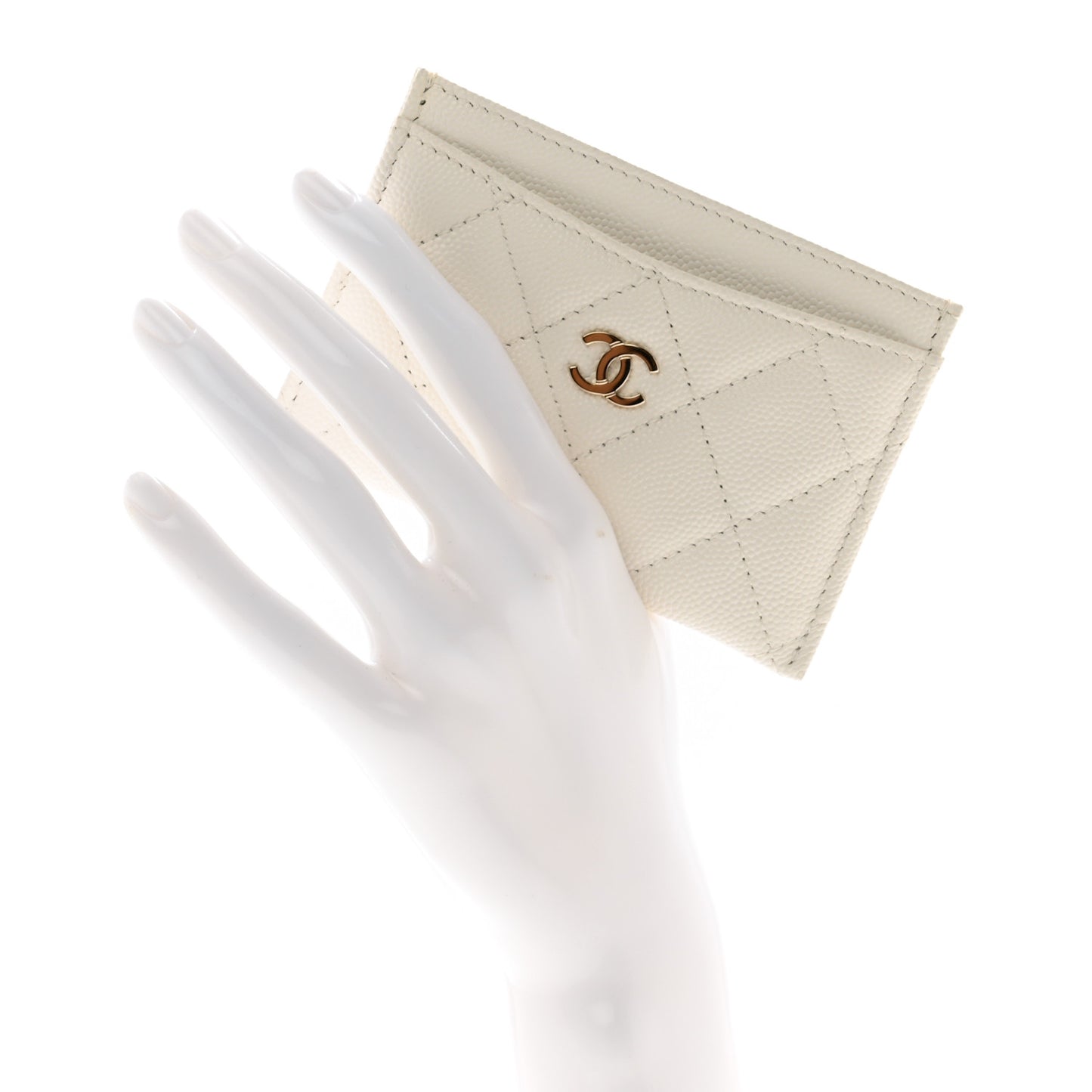 Caviar Quilted Card Holder White