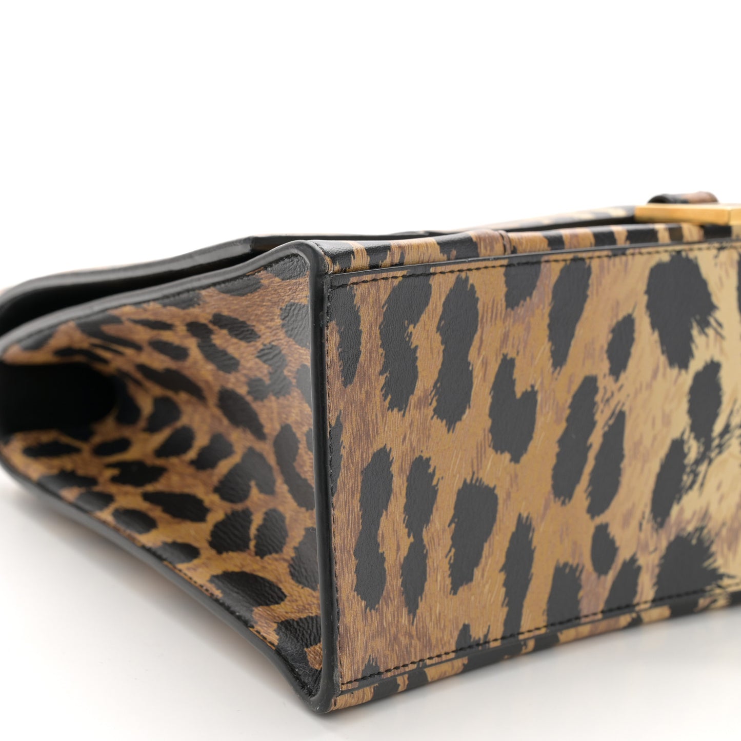 Smooth Calfskin Leopard Print Medium Hourglass Top Handle Bag Beige