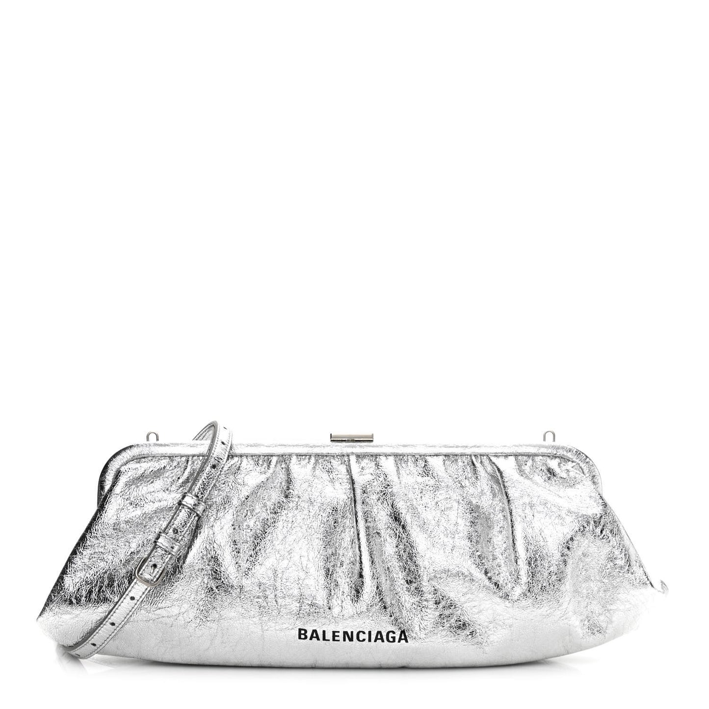 Metallic Textured Calfskin Logo XL Cloud Clutch Silver