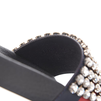 Gucci Calfskin Crystal Embellished Web Slide Sandals 37 Blue Red 7 of 7