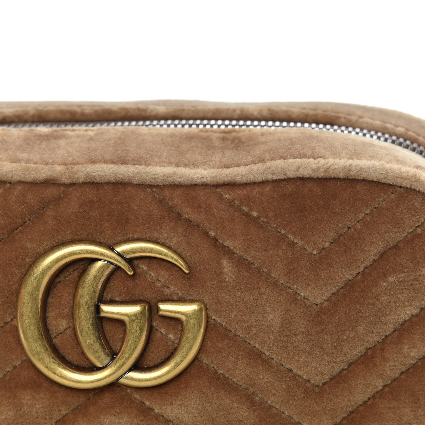 Velvet Matelasse Small GG Marmont Chain Shoulder Bag Taupe