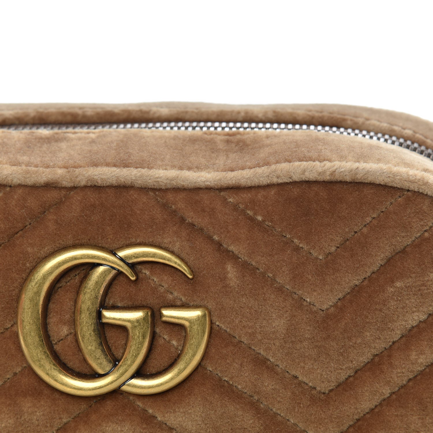 Gucci Velvet Matelasse Small GG Marmont Chain Shoulder Bag Taupe 11 of 11