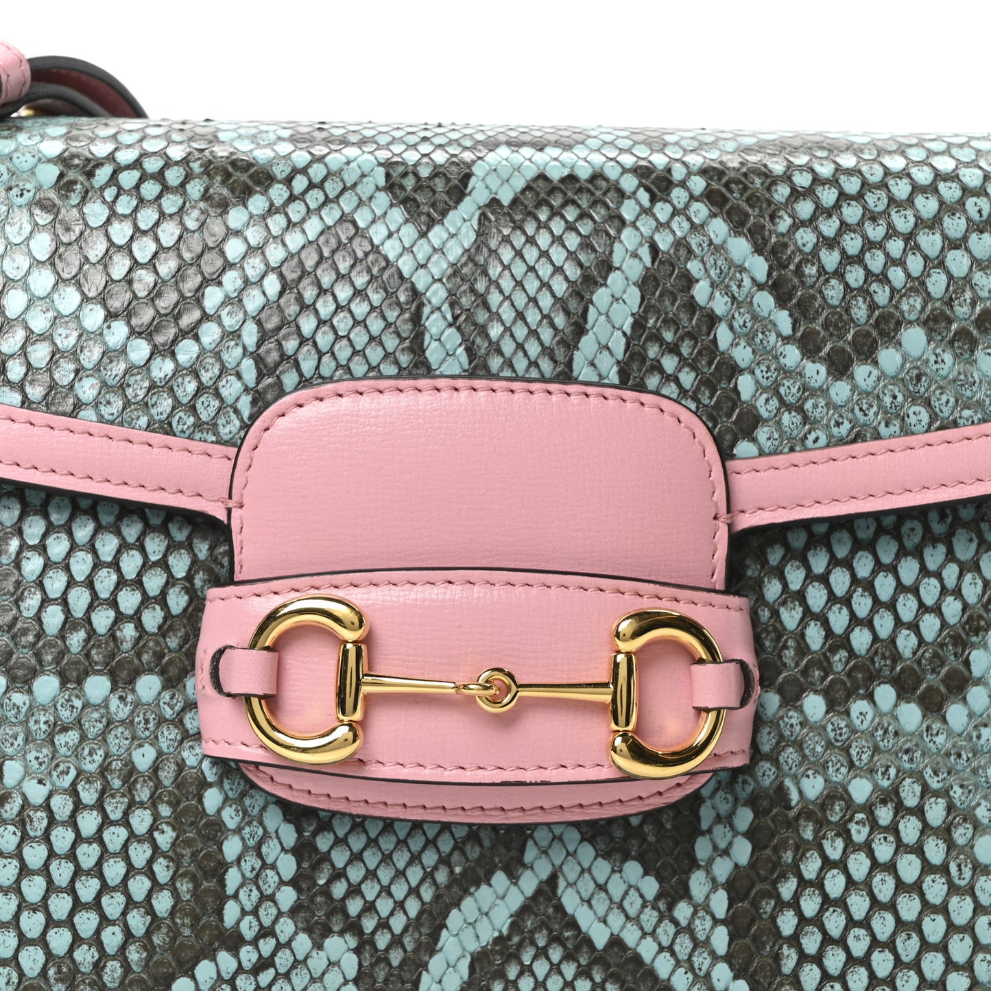 Snakeskin Calfskin Horsebit 1955 Shoulder Bag Blue Pink