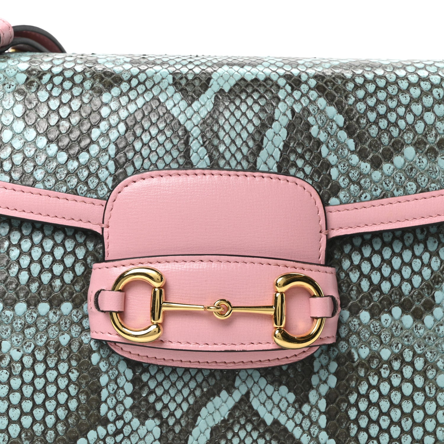 Gucci Snakeskin Calfskin Horsebit 1955 Shoulder Bag Blue Pink 8 of 10