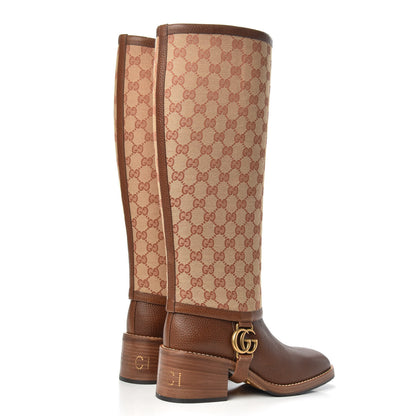 Gucci GG Monogram Calfskin Lola Tall Boots 38.5 Beige Ruggine Cuir 4 of 7