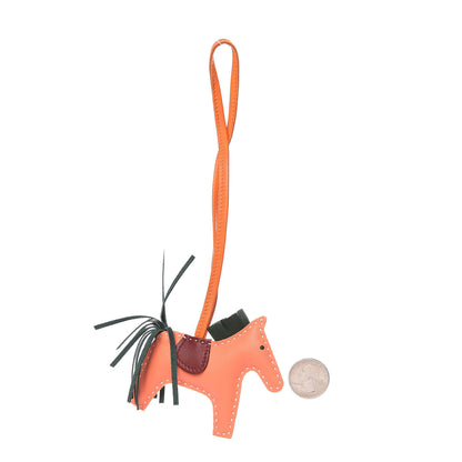 Hermes Milo Lambskin Grigri Rodeo Horse Bag Charm PM Crevette Vert Anglais Rouge H Orange 2 of 3