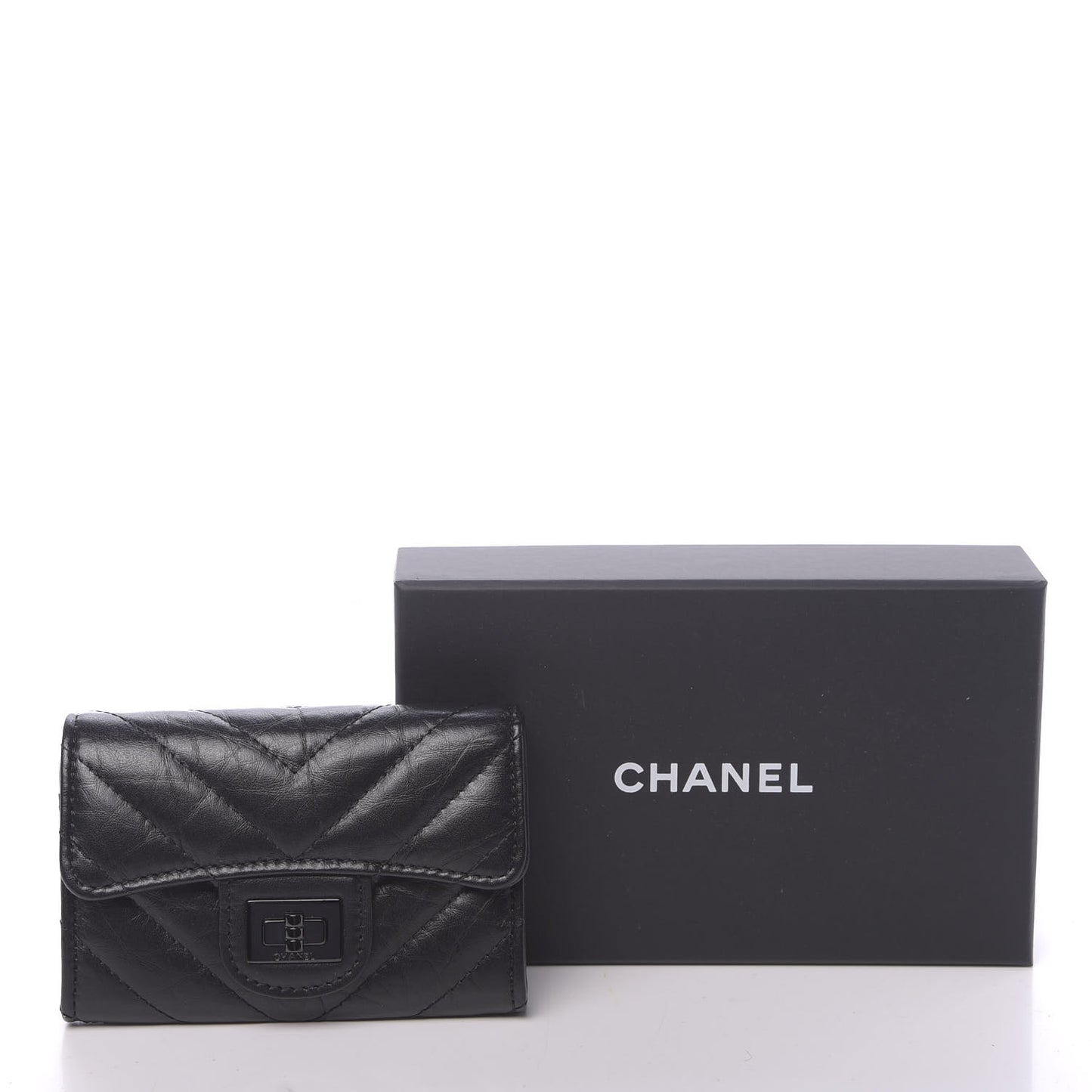 Aged Calfskin Chevron Quilted Reissue Card Holder Wallet So Black