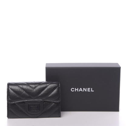 Chanel Aged Calfskin Chevron Quilted Reissue Card Holder Wallet So Black 9 of 9