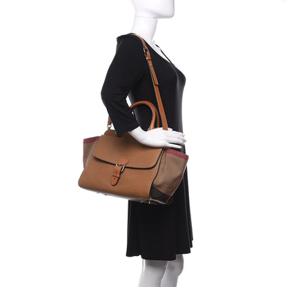 Burberry Mega Check Grained Calfskin Medium Harcourt Satchel Saddle Brown 2 of 12