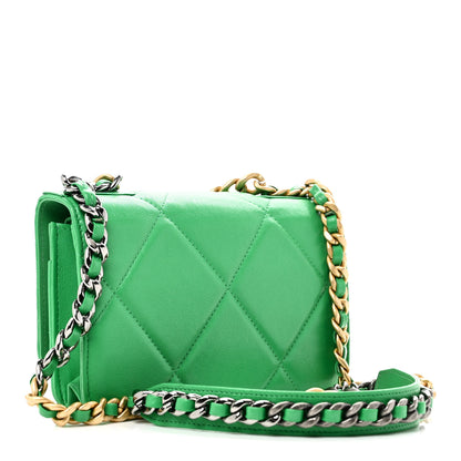 Chanel Shiny Goatskin Quilted Chanel 19 Wallet On Chain WOC Green 3 of 12