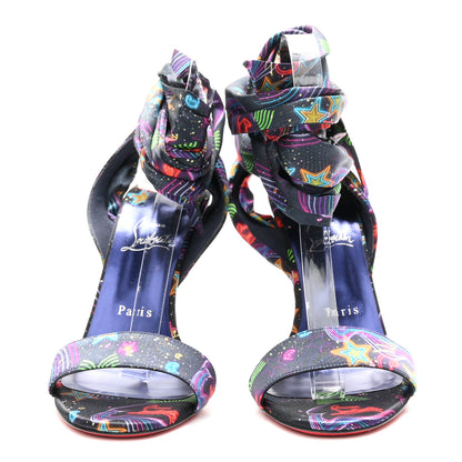 Christian Louboutin Crepe Satin Starlight Sandale Du Desert 100 Ankle Wrap Sandals  39.5 Black Multicolor 3 of 8