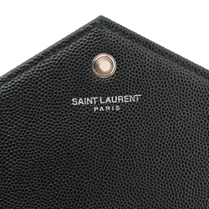 Saint Laurent Grain De Poudre Matelasse Chevron Monogram Chain Wallet Black 6 of 12