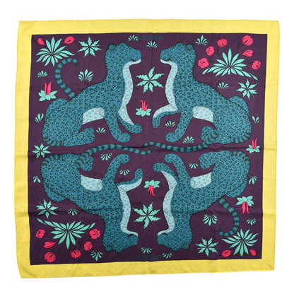 Hermes Silk Les Leopards Scarf 90 Jaune Vif Marine Canard 1 of 5