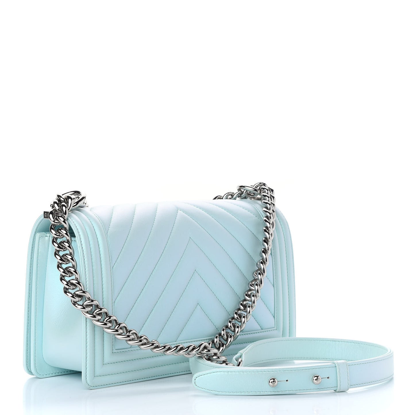 Iridescent Lambskin Chevron Quilted Medium Boy Flap Turquoise