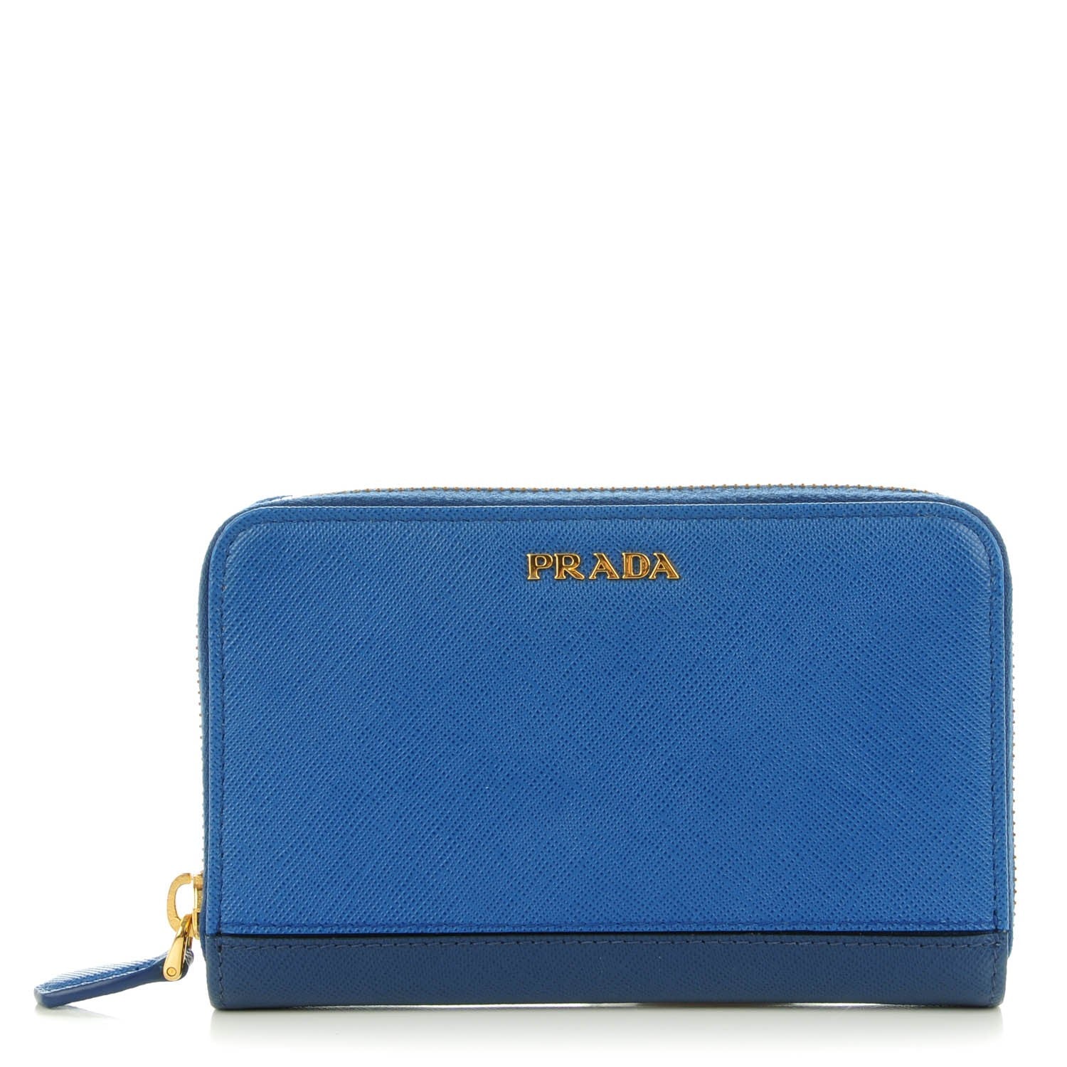Prada Saffiano Stripe Zip Around Wallet Azzurro Bluette 1 of 8