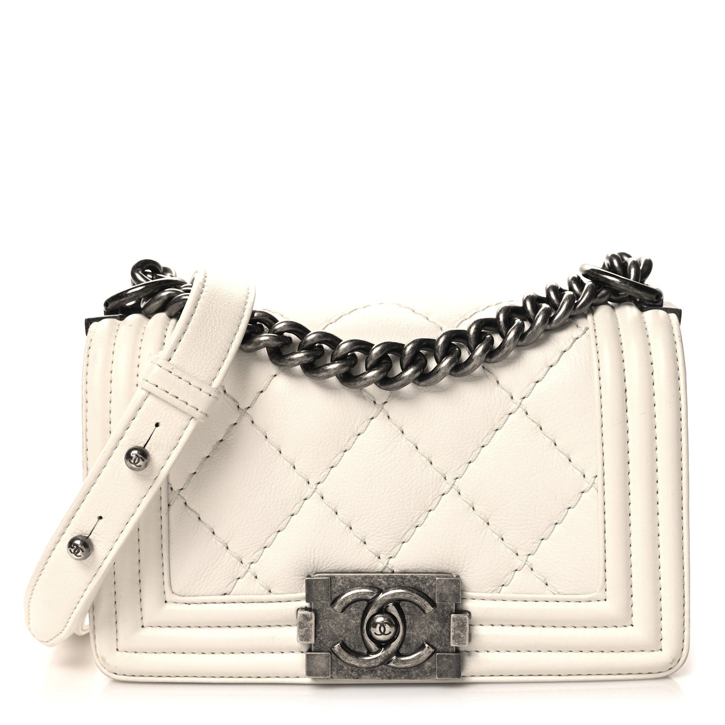 Calfskin Quilted Small Boy Flap White