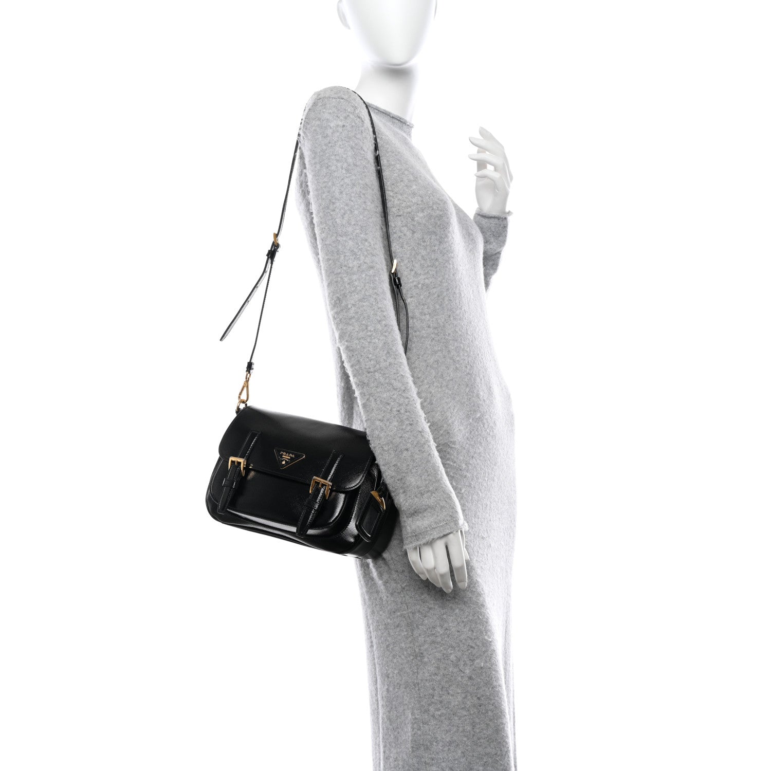 Prada Saffiano Vernice Messenger Bag Black 2 of 17