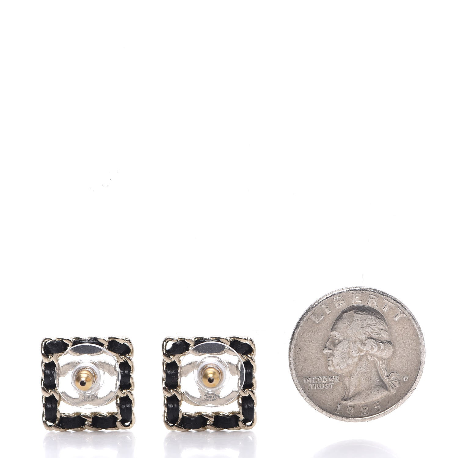 Chanel Crystal Lambskin Chain Sergeant Stud Earrings Black Gold 2 of 4