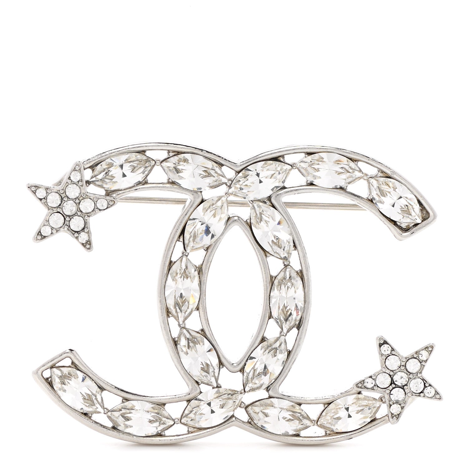 Chanel Crystal Starfall CC Brooch Silver 1 of 4