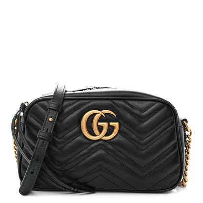 Gucci Calfskin Matelasse Small GG Marmont Chain Shoulder Bag Black 1 of 10