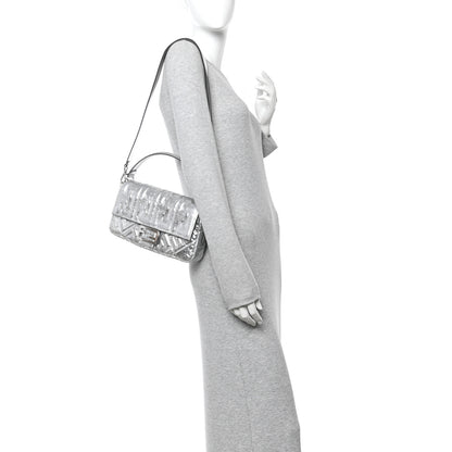 Fendi Vitello Catalan Mirror FF 1974 Embossed Baguette Argento 2 of 10