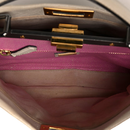 Fendi Goatskin Stingray Medium Peekaboo Iconic Satchel White Pink 6 of 31