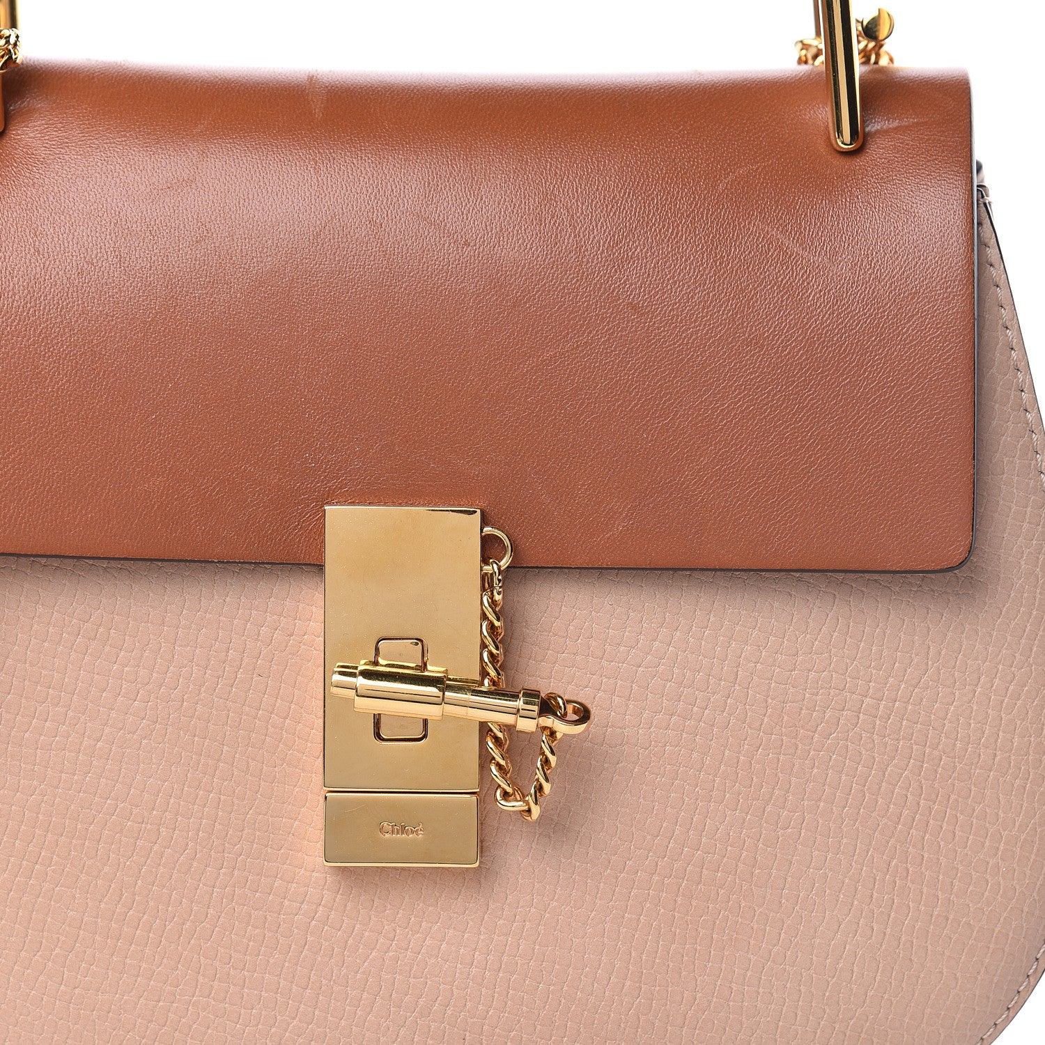 Chloe Grained Calfskin Lambskin Bi-Color Drew Shoulder Bag Powder Beige Mustard 11 of 12