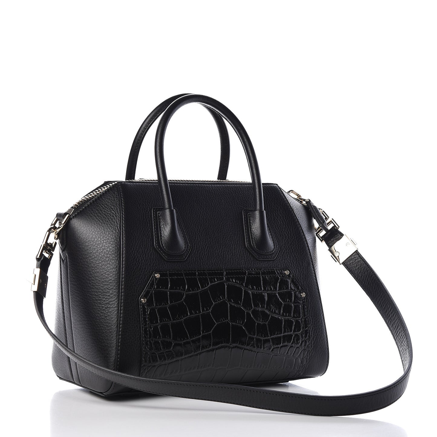 Grained Calfskin Crocodile Embossed Inlay Small Antigona Black