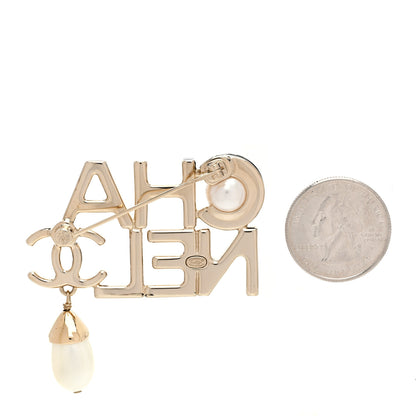 Chanel Pearl Cha Nel CC Logo Brooch 2 of 4