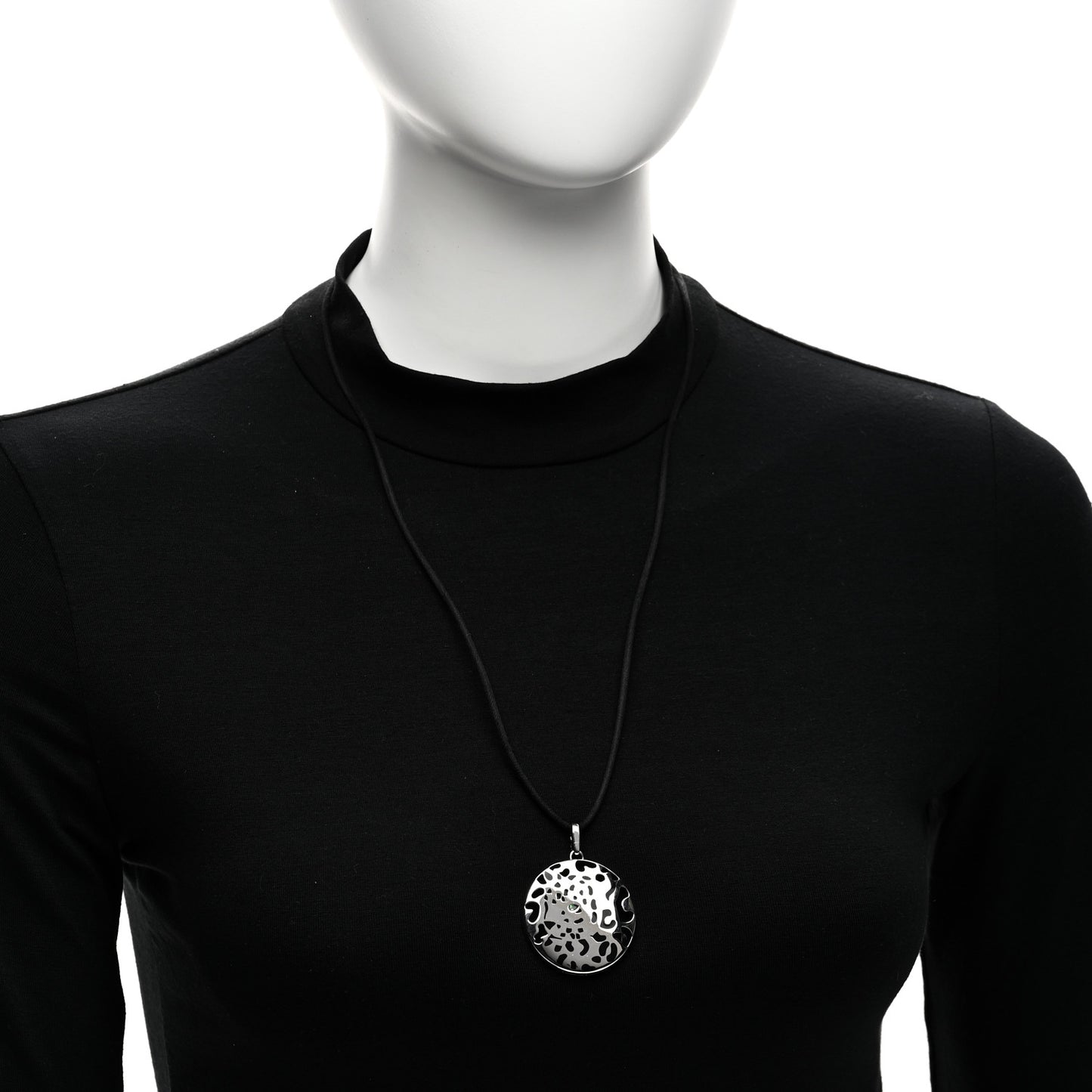 18K White Gold Enamel Tsavorite Panthere De Cartier Pendant Cord Necklace
